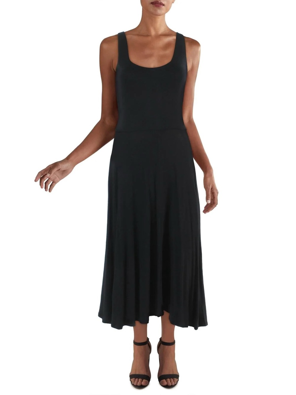 VINCE Black Sleeveless A-Line Black Scoop Neck Back Midi Dress EUC Size XL
